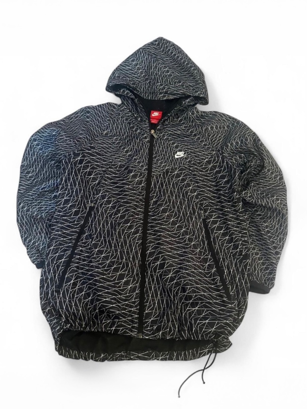 Vintage Nike WindRunner Jacket Grid Print Packable Windbreaker Black Size L NSW